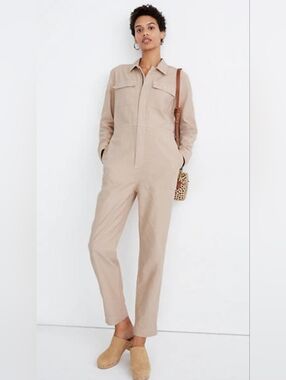 NWT Madewell Garment Dyed Zip Front Coverall in Avalon Pink Jumpsuit L